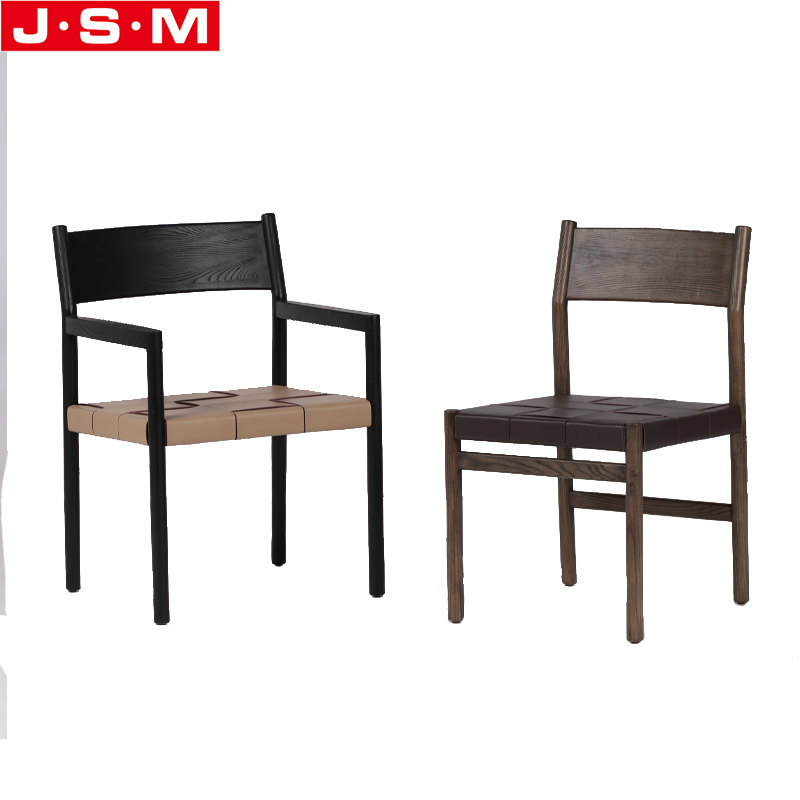 American Ash Frame Solid Wood Material Mid Century Style Customize Color Hard PU Leather Woven Seat