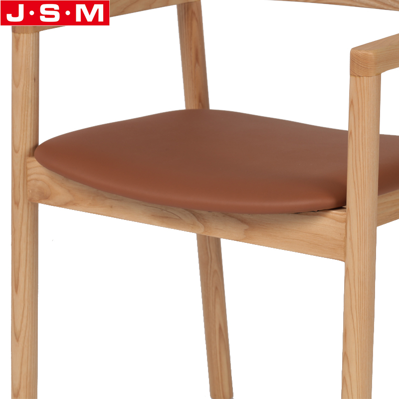 High Quality Dining Chair Ash Solid Wood Hotel Dining Chair Hard PU Leather Woven Seat