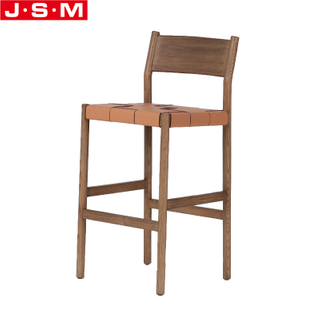 Contemporary American Ash Solid Wood Pu Leather Woven Seat Barstool