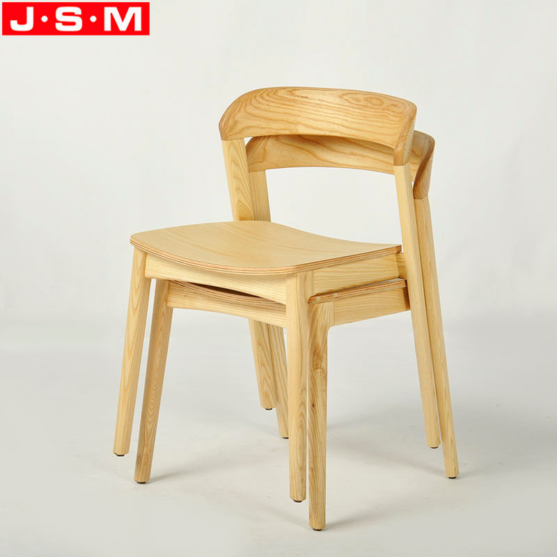 Chinese Stackable Wooden Ash Timber Frame Dining Chair Without Armrests