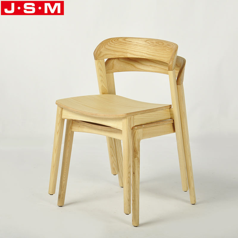 Chinese Stackable Wooden Ash Timber Frame Dining Chair Without Armrests