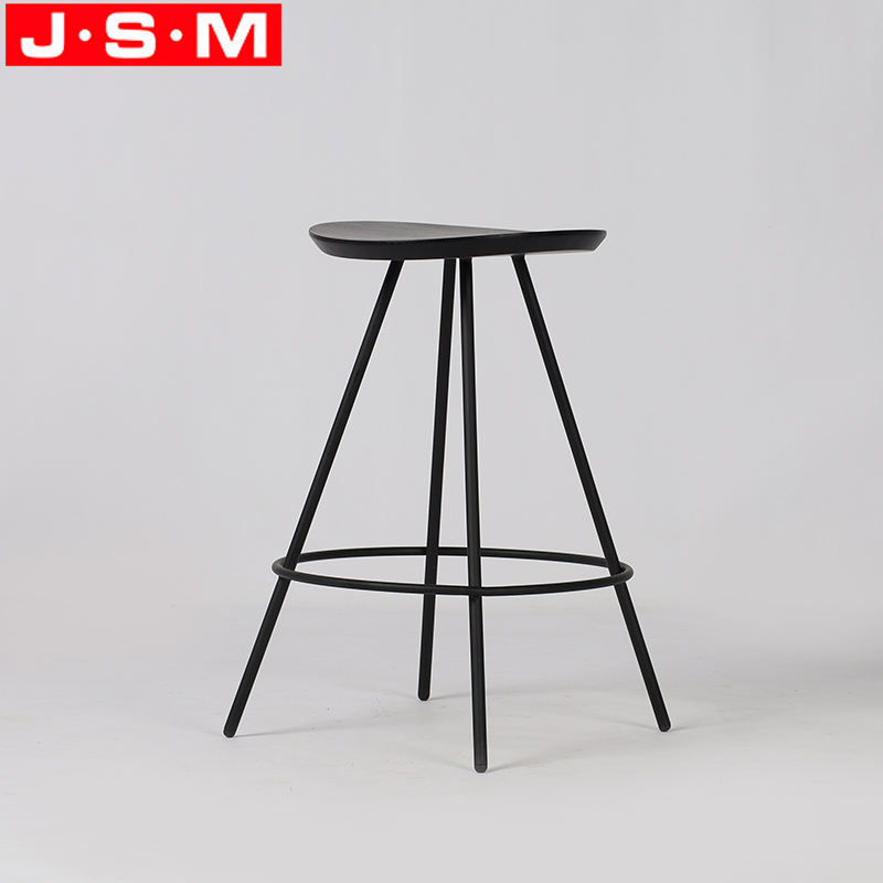 Cheap Black Nordic Kitchen Modern Ash Timber Seat Bar High Stool With Metal Legs