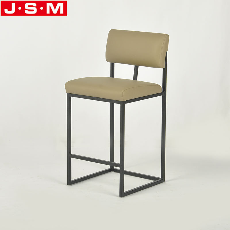 Wooden Frame Metal Base High Bar Chair Barstool Brown Bar Stools For Kitchen Dining