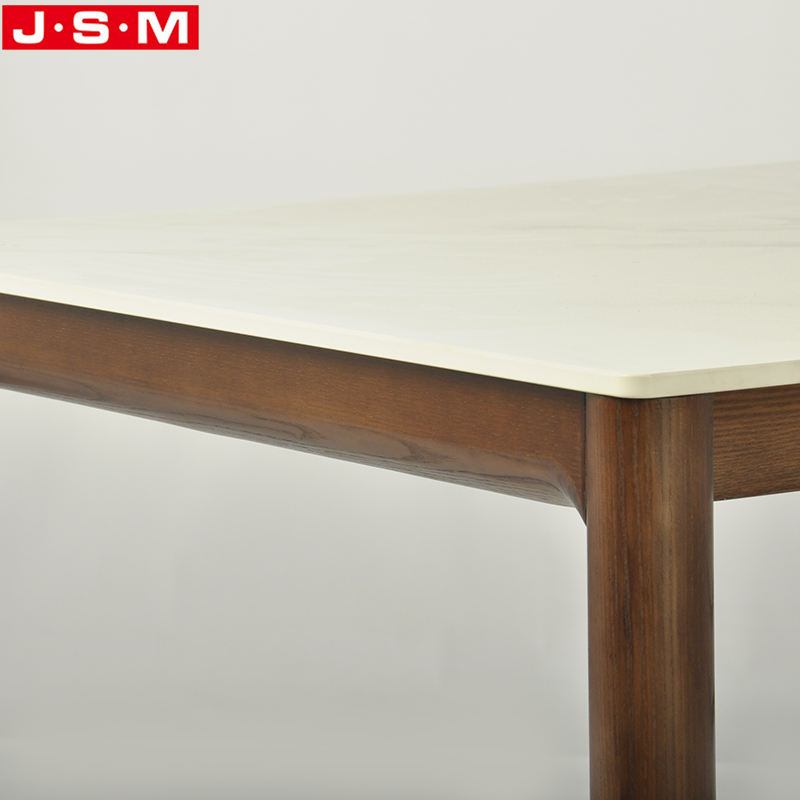 Customization Restaurant Rock Slab Table Top Ash Timber Base Dining Table