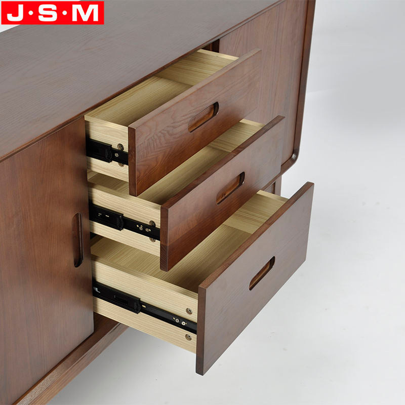 Brown Ash Timber Base Wooden 3 Drawer 2 Door Living Room Cabinet