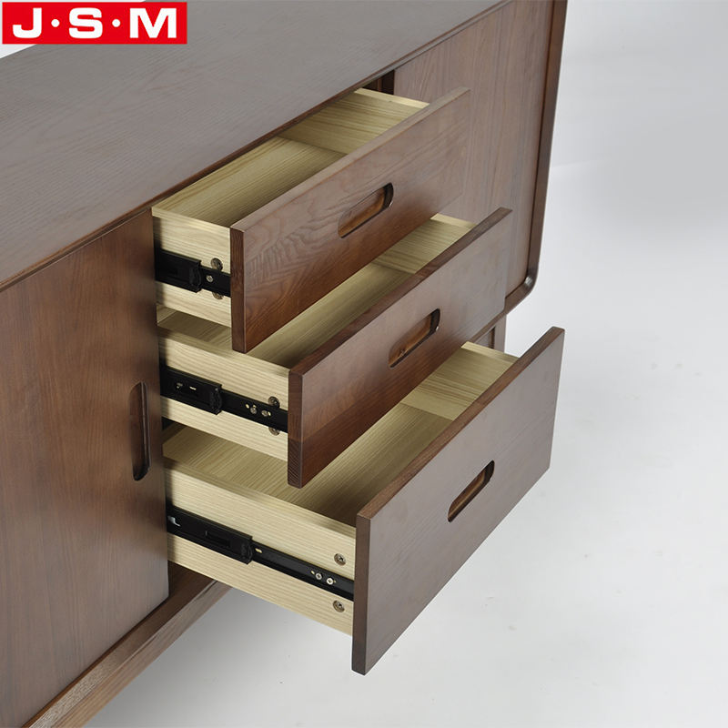 Brown Ash Timber Base Wooden 3 Drawer 2 Door Living Room Cabinet