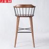 Nordic High Stool Bar Chair Furniture Antique Wooden Bar Stool Chair With Iron Backrest