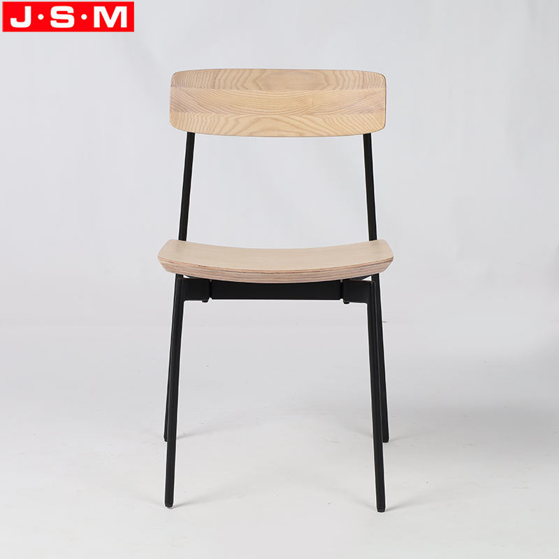 Minimalist Outdoor Patio Restaurant Solid Wood Back Metal Frame Dining Chair