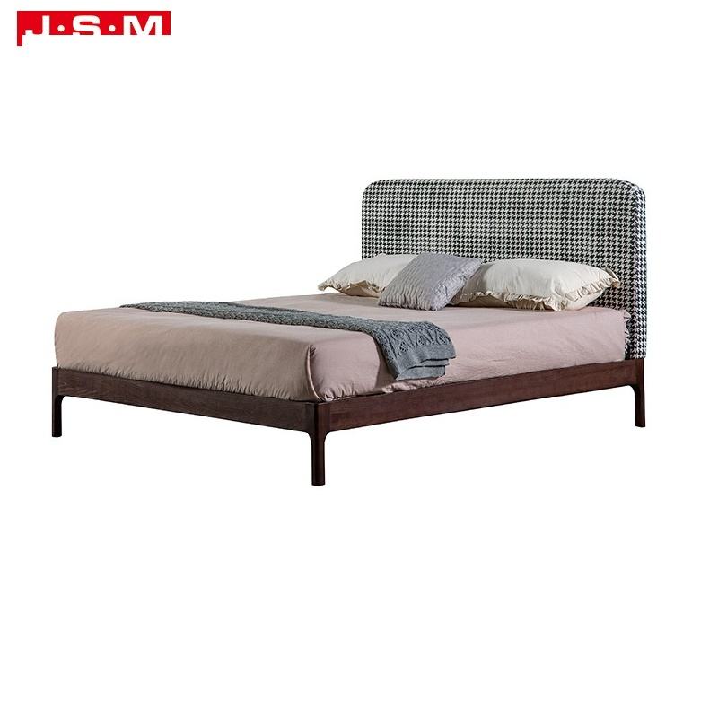 Modern Leather Designs Fabric Furniture Solid Wood Bed House Sleeping Twin Bed