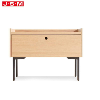Contemporary Style Bedroom Metal Leg Wooden Bedside Table With Drawer