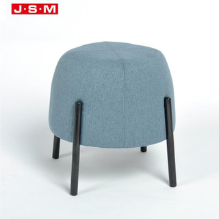 Quality Products Blue Color Round Shape Metal Base Fabric Sofa Ottoman