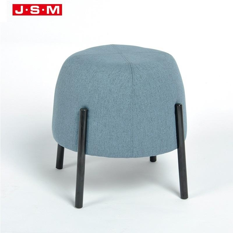 Quality Products Blue Color Round Shape Metal Base Fabric Sofa Ottoman
