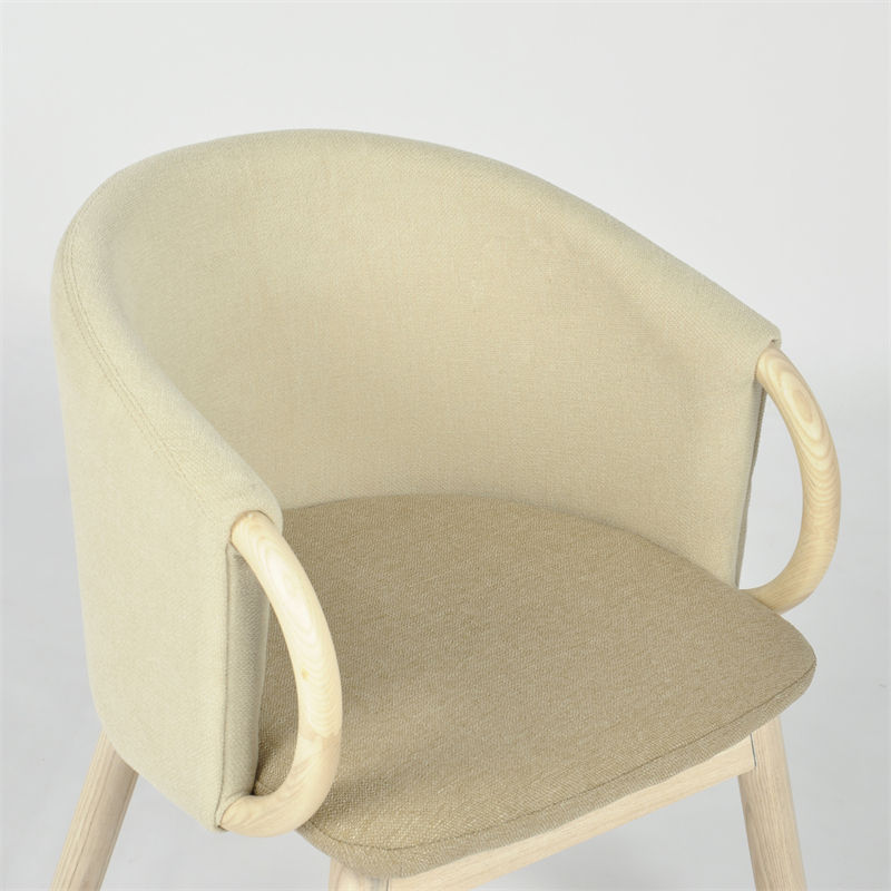 Wooden Solid Color Fabric Low Back Garden Arm Chair Dining Chair