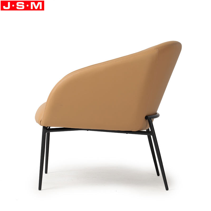 Nordic Fabric PU Upholstery Yellow Color Accent Chair For Living Room Armchair With Metal Legs