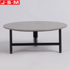 Modern Round Black Wood Leg Side Coffee Table Stone Top Tea Table