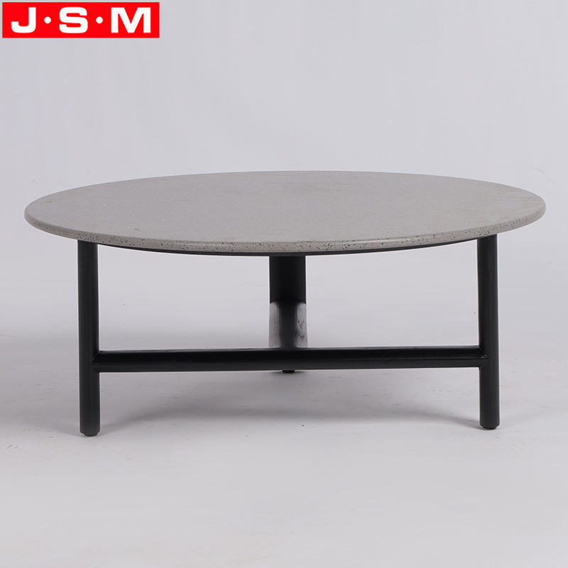 Modern Round Black Wood Leg Side Coffee Table Stone Top Tea Table