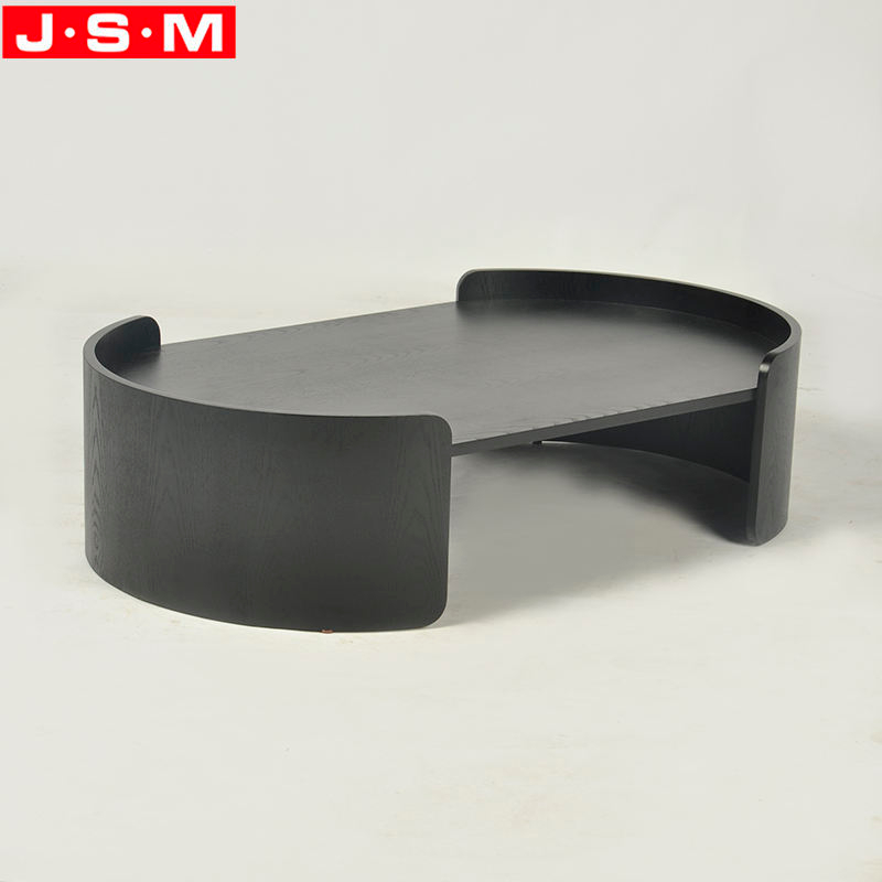 Modern Living Room Veneer Oval Black Coffee Wooden Tea Table