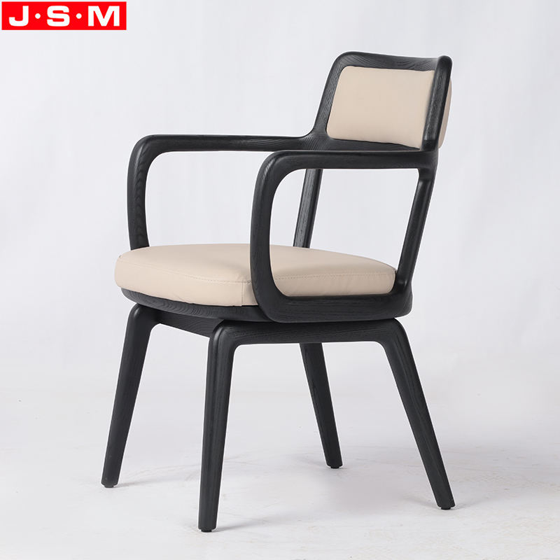 Custom Design Cushion Seat Leather Dining Chair With Wooden Timber Legs