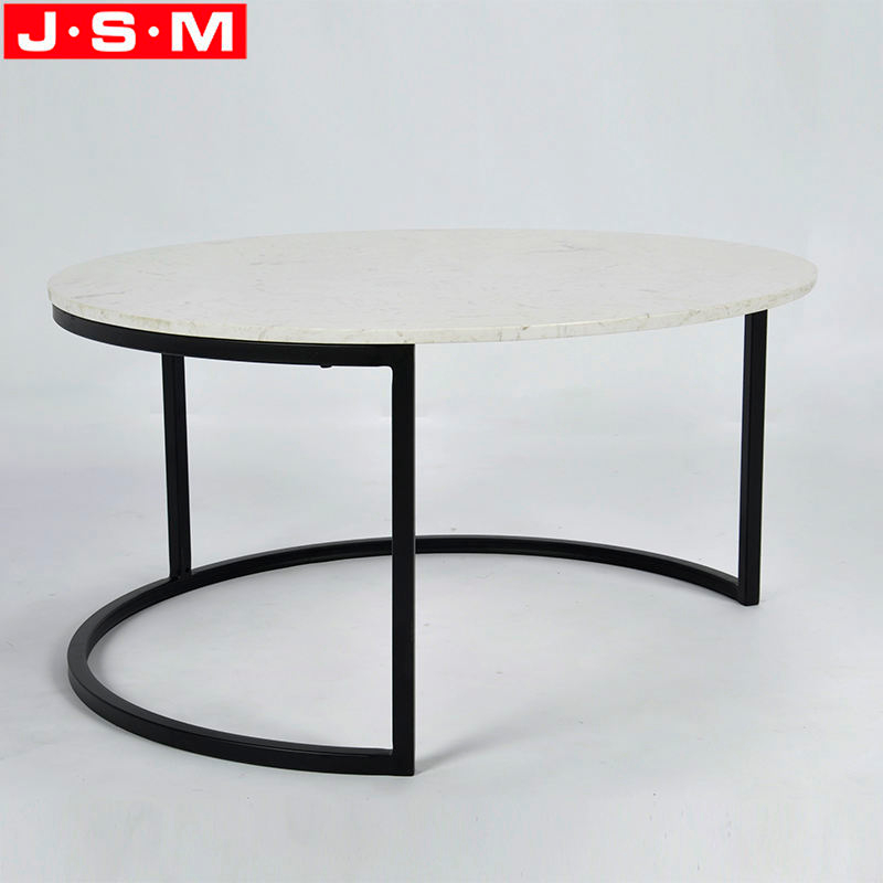 Metal Leg Coffee Table Living Room Side Table Round White Artificial Stone Top Tea Table