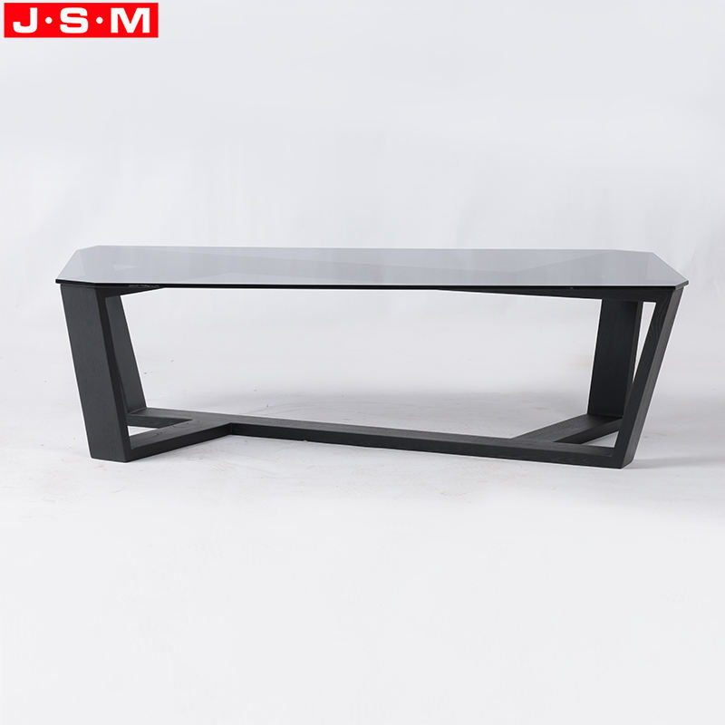 Living Room Restaurant Tea Table Tempered Glass Top Ash Timber Wood Square Coffee Table