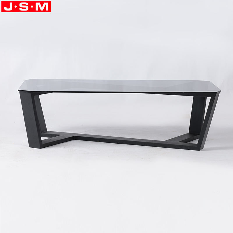 Living Room Restaurant Tea Table Tempered Glass Top Ash Timber Wood Square Coffee Table