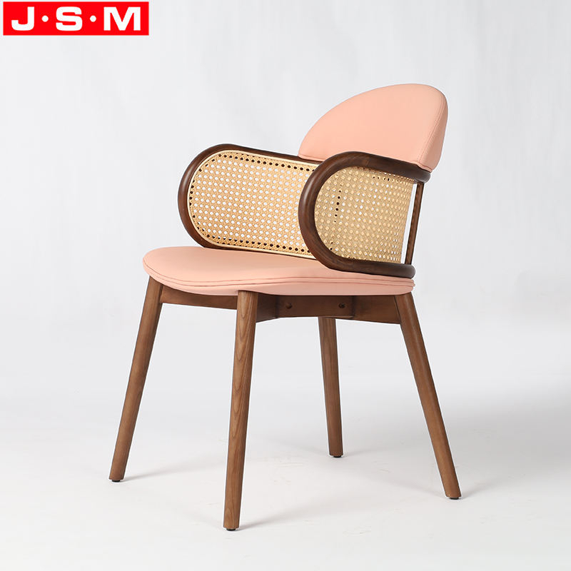 Pink Plastic Rattan Decoration Back Wooden Restaurant Room Dining Chair