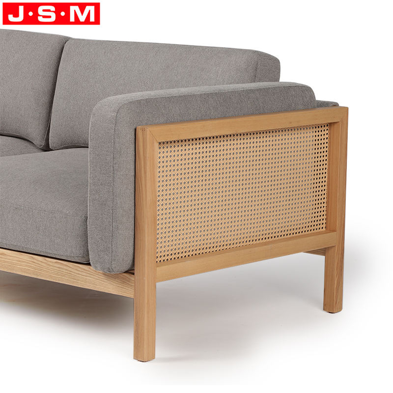 Modern Living Room Furniture Sofa Set Nordic Style Ash Frame Fabric Upholstered Rattan Armrest Sofa