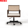 Artificial Rattan Back Fabric Upholstery Seat Pad Metal Legs Office Chairs With Wheels