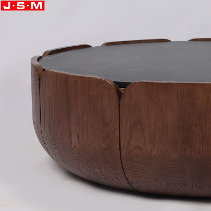 Luxury Living Room Stone Top Round Drum Shape Tea Table Coffee Table