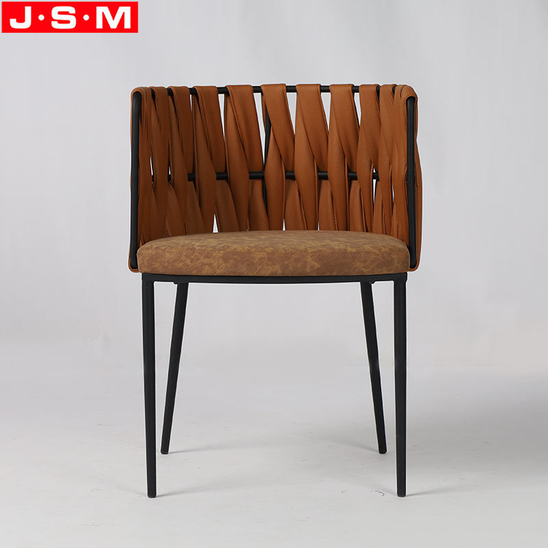 Modern Fabric Solid Metal Frame Dining Chair With Weave Belt Back