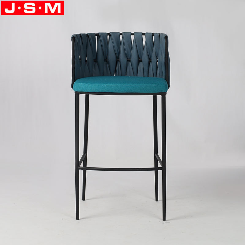 Hot Sale Weave Belt Back Metal Vintage Counter Height Stools Cushion Seat High Bar Chairs