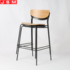 Nordic Metal Bar Stool Chair Veneer Seat And Back High Bar Chairs