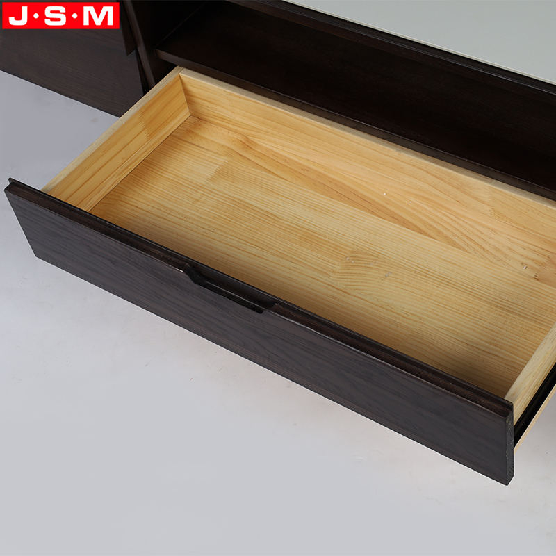 Rock Slab Top Living Room Veneer Carcase Wood Stand TV Cabinet With 5 Drawers