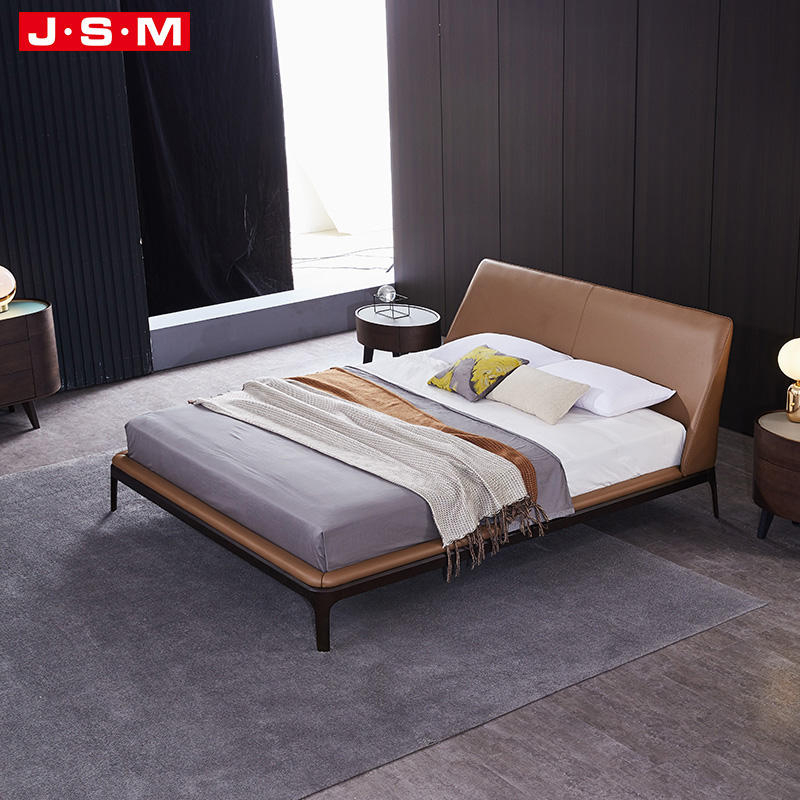 Modern Bedroom Furniture Double Bed Fabric Headboard King Size Wooden Beds