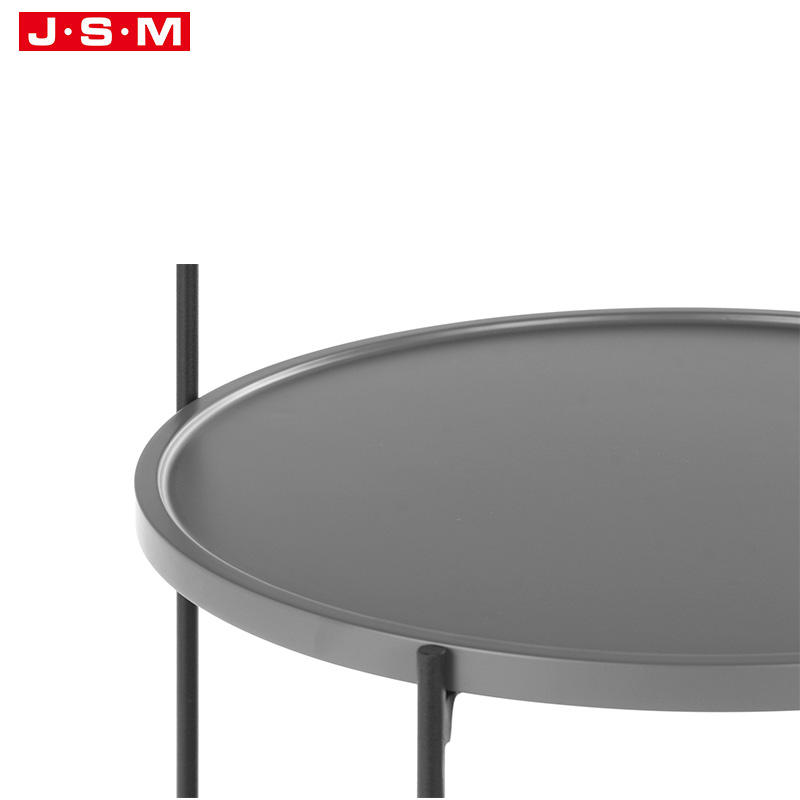 Nordic Minimalist Round Metal Legs Panel Wooden Coffee Table
