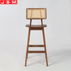 Contemporary Home Furniture Plastic Rattan Back Buff Wooden Leg Stools
