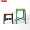 Nordic Simple Green Red Unbacked Plastic Seat Wood Leg Bar Stool