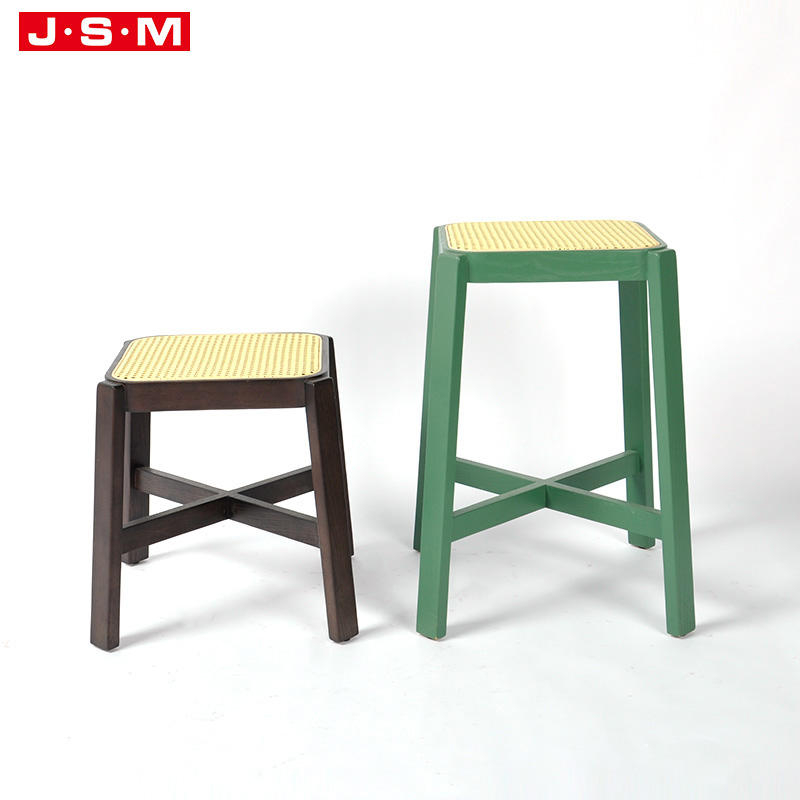 Nordic Simple Green Red Unbacked Plastic Seat Wood Leg Bar Stool