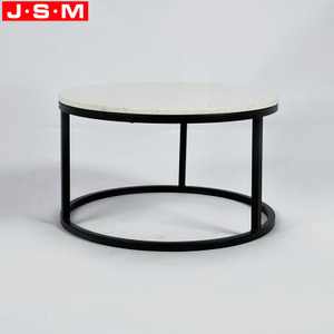 Metal Leg Coffee Table Living Room Side Table Round White Artificial Stone Top Tea Table
