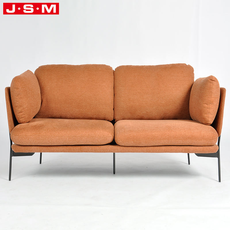 Luxury European Classic Tuffed Orange Modern Wooden Frame Royal Furniture Leather Sofa