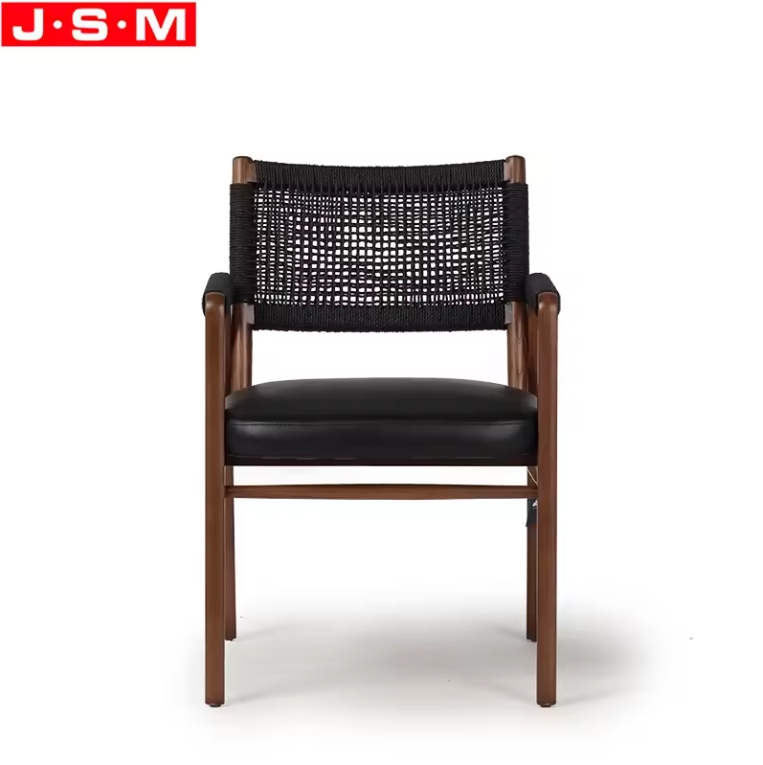 Hot Selling Luxury Quality Dinning Leather Cotton Rope Woven Back Dining Chair