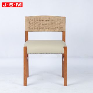 European Reinforced Armless Cushion Seat Paper Rope Back Wooden Dining Chairs for Cafe Restaurant Home