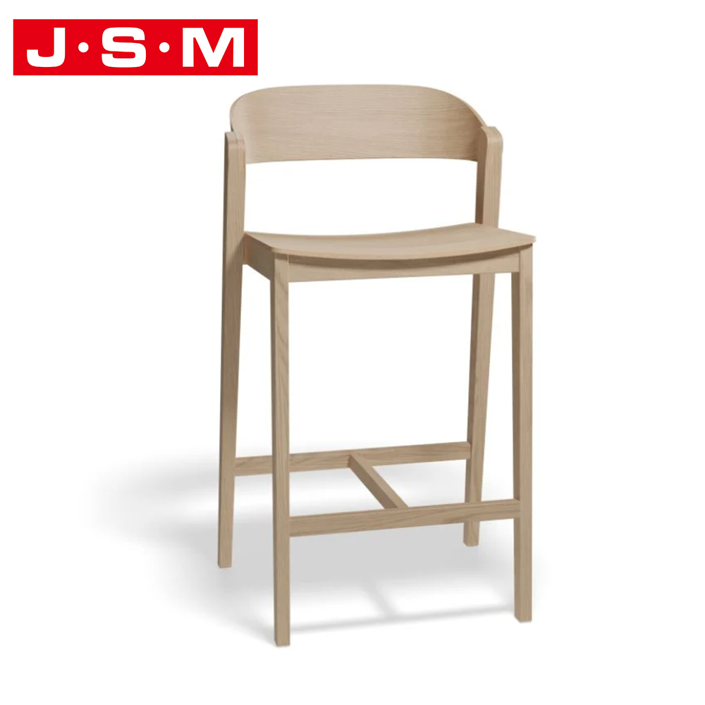 Brown Wood Veneer Metal Ash Timber Frame Seat High Chair Modern Bar Stools