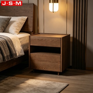 Modern Plywood with Veneer Wooden Nightstand Bedside Table with Two Drawer for Bedroom Living Room